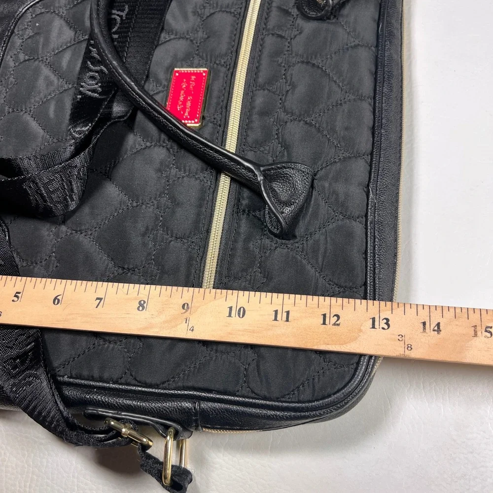 Betsey Johnson Laptop Bag Womens Black Quilted Heart Messenger Crossbody Satchel